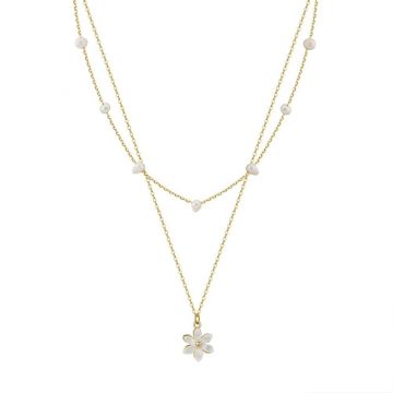 Lantisor argint 925, JW1707, model dublu cu floare, placat cu aur