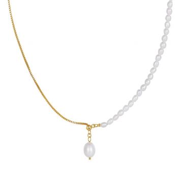 Lantisor argint 925, JW1717, model elegant cu perle, placat cu aur