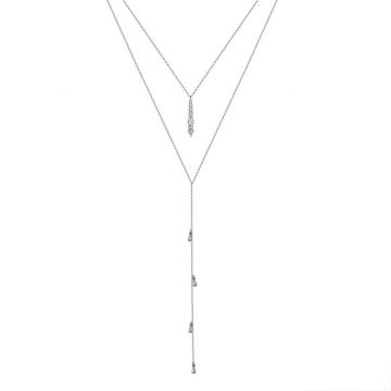 Lantisor argint 925, JW1767, model dublu lung, placat cu rodiu