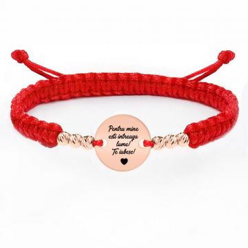 Mara - Bratara personalizata snur impletit 6 bile si banut din argint 925 placat cu aur roz