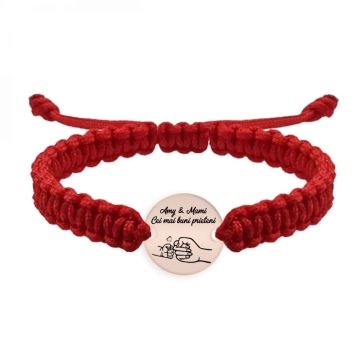 Nala - Bratara personalizata cu banut si snur impletit pentru mama din argint 925 placat cu aur roz