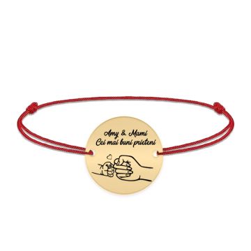 Nala - Bratara personalizata cu banut si snur pentru mama din argint 925 placat cu aur galben 24 karate