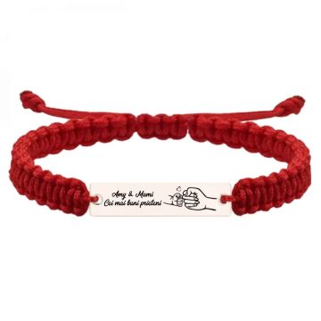 Nala - Bratara personalizata cu tablita si snur impletit  pentru mama din argint 925 placat cu aur roz