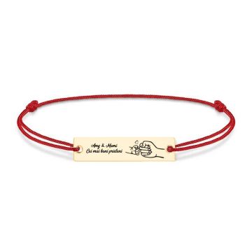 Nala - Bratara personalizata cu tablita si snur pentru mama din argint 925 placat cu aur galben 24 karate