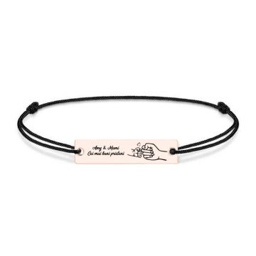 Nala - Bratara personalizata cu tablita si snur pentru mama din argint 925 placat cu aur roz