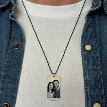 Pandantiv Argint Personalizat cu Poza si Text, Placuta Army 40mm, Colier snur Negru