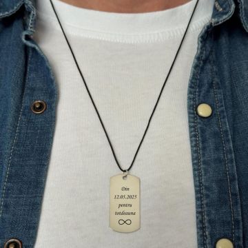 Pandantiv Personalizat Gravura Foto si Text, Placuta Army 40mm, Argint 925, Colier snur Negru