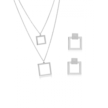 Set Geometric din Argint – Square Code (Cercei + Colier)