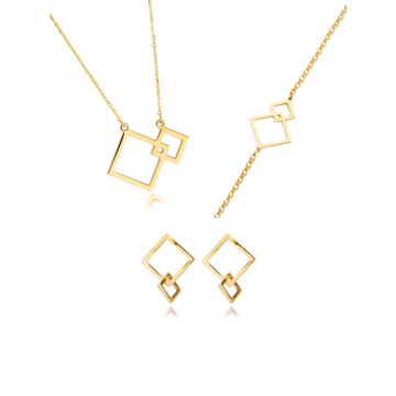 Set Geometric Minimalist – Double Square (Colier + Cercei + Brățară)