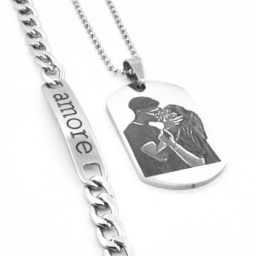 Set Lant Army si Bratara cu Placuta pentru Barbati, Personalizate Foto si Text, din Otel Inoxidabil