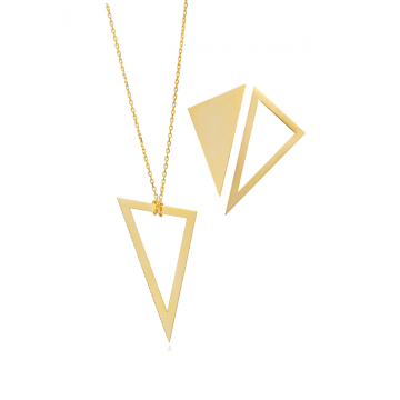Set Triangle – Colier & Cercei Geometrici (Argint sau Argint Placat cu Aur)