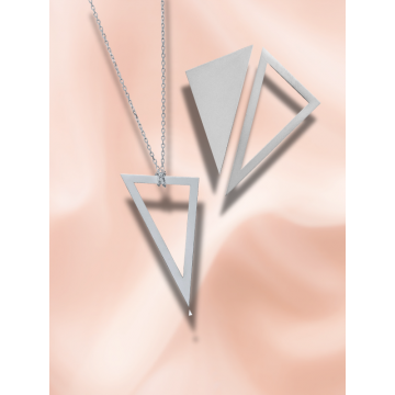 Set Triangle – Colier & Cercei Geometrici (Argint sau Argint Placat cu Aur)
