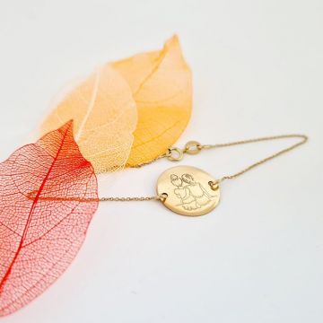 Bratara 2 surori / prietene - banut 15 mm si lantisor - Aur Galben 14K