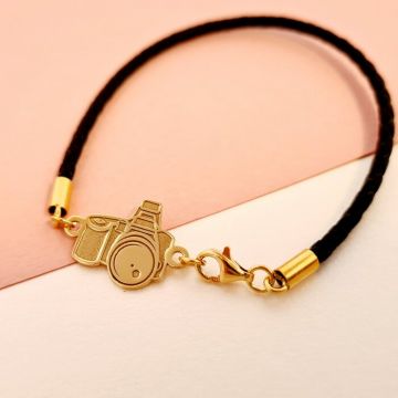 Bratara Aparat foto - Argint 925 placat cu Aur 18k, piele