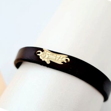 Bratara avion - pandant Argint 925 placat cu Aur 18K- bratara din piele, marime reglabila