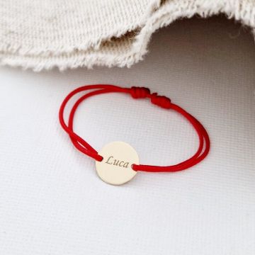 Bratara banut 10 mm - Gravat cu nume/data/mesaj/simbol - Aur Galben 14K - snur reglabil