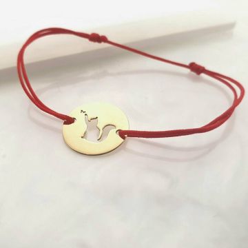 Bratara banut 15 mm - Pisica decupata - Aur Galben 14K - snur reglabil, diverse culori