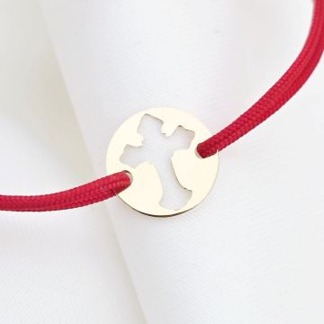 Bratara banut - Cruce decupata - Aur Galben 14K - snur reglabil