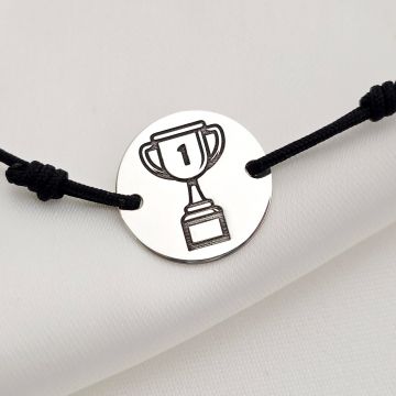 Bratara banut - Cupa gravata - Argint 925, snur negru