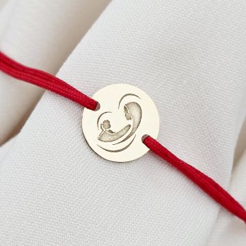 Bratara banut de 10 mm - Maica Domnului si Pruncul Sfant - Aur Galben 14K - snur reglabil