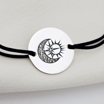 Bratara banut - Luna si Soare - Argint 925, snur reglabil