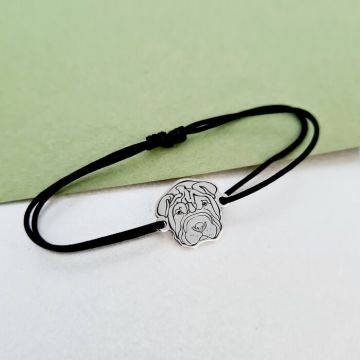 Bratara cap de Shar Pei - Argint 925, snur reglabil
