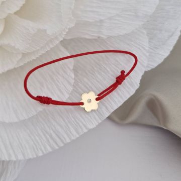 Bratara cu Diamant natural - Model floare - Aur Galben/Roz/Alb 14K si snur reglabil