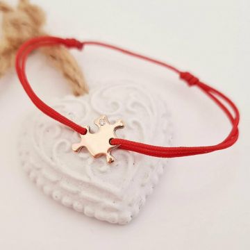 Bratara cu Diamant natural - Piesa de puzzle - Aur Roz 14K si snur reglabil