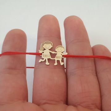 Bratara Familie - 2 Membri - pandant Aur Galben 14K - snur matase vegetala reglabil