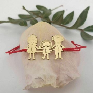 Bratara Familie - 3 Membri - Aur Galben 14K - snur reglabil