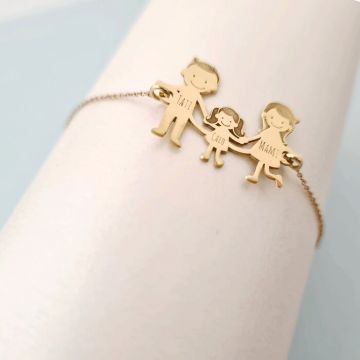 Bratara Familie - 3 Membri - cu lantisor si pandant Aur galben 14K