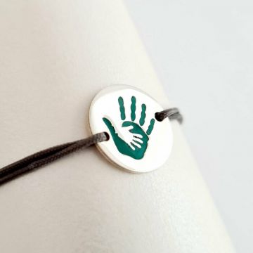 Bratara personalizata - 2 maini unite - Banut de 15 mm decorat cu email - Argint 925 - snur reglabil