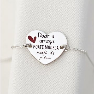 Bratara personalizata - Educatoare/Invatatoare - Inima decorata cu email - Argint 925 - cu lantisor