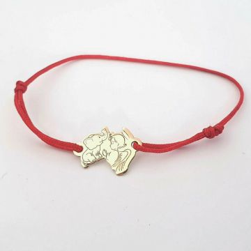 Bratara personalizata - Ingeras si elefant - Aur Galben 14K - snur reglabil