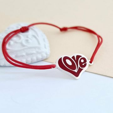 Bratara personalizata - Inima LOVE decorata cu email - Argint 925 - Snur reglabil, diverse culori
