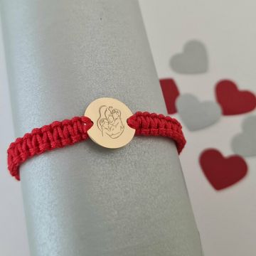 Bratara personalizata - Mama si 3 copii/fetite - Banut de 12 mm - Aur Galben 14K - snur reglabil impletit
