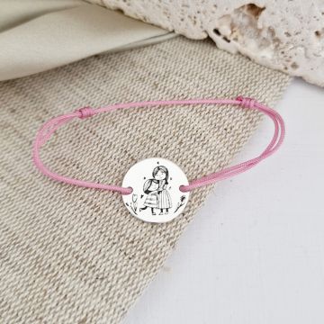 Bratara personalizata - Mama si fiica - Banut de 15 mm - Argint 925 - snur reglabil