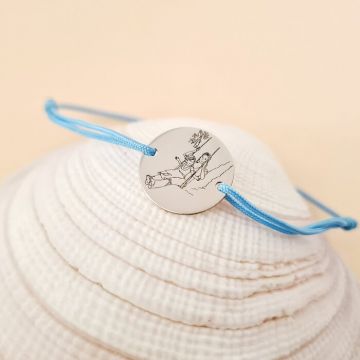 Bratara personalizata - Mama si fiica pe leagan - Argint 925, snur reglabil - diverse culori