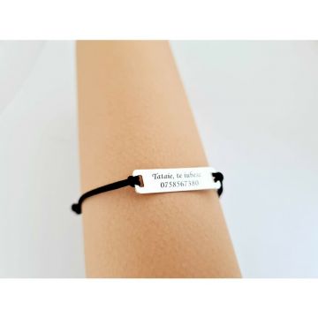Bratara personalizata - Model placuta - Tataie, te iubesc - Argint 925 - snur reglabil