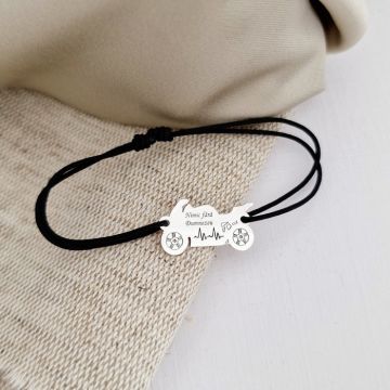 Bratara personalizata - Motocicleta - Argint 925, snur diverse culori reglabil