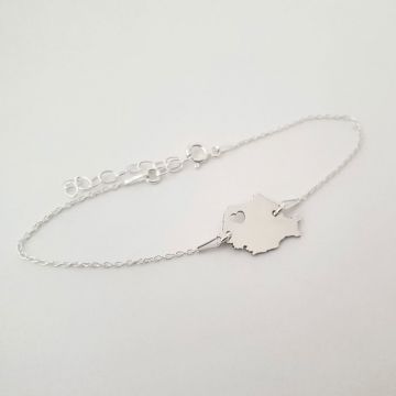Bratara personalizata - pandantiv Harta Romaniei - cu lantisor - Argint 925