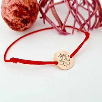 Bratara personalizata - Peppa Pig - banut de 12 mm - Aur Roz 14K - snur reglabil
