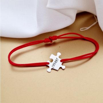Bratara personalizata - Piesa de puzzle - Argint 925, snur reglabil