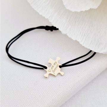 Bratara personalizata - Piesa de puzzle - Aur Galben 14K - snur reglabil