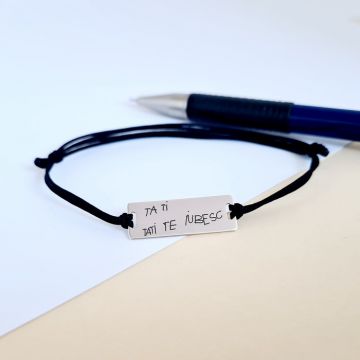 Bratara personalizata - Semnatura sau gravura scrisului de mana - Placuta Argint 925 - Snur reglabil