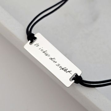 Bratara personalizata - Semnatura sau gravura scrisului de mana - Placuta Argint 925 - Snur reglabil