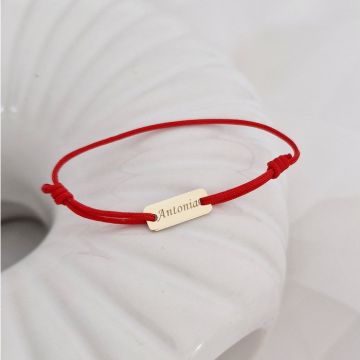 Bratara Placuta cu nume - Aur Galben 14k - snur reglabil rosu bebe