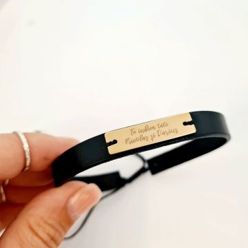 Bratara Te iubim tati si nume gravate - Argint 925 placat cu Aur 18k, piele