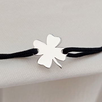 Bratara - Trifoi cu 4 foi - Aur Alb 14K - snur reglabil