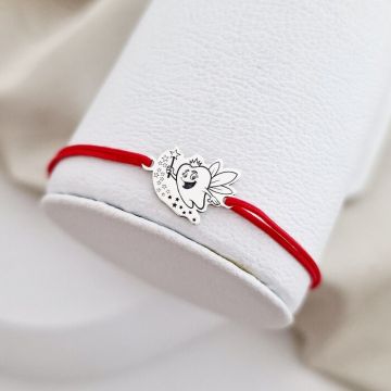 Bratara Zana maseluta - Dinte - Argint 925, snur rosu